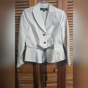 Allen By ABS Cream Women's Tailored Blazer with Black Decorative Buttons Size 10